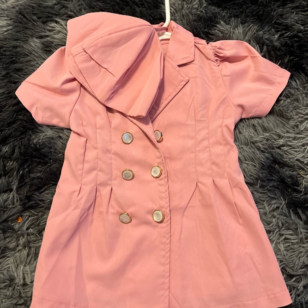 Vintage Pink Double-Breasted Dress with Hat